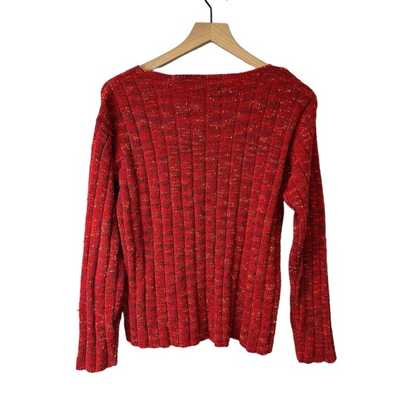 90s Vintage Liz Claiborne Red Pullover Ribbed Knit Long Sleeve Sweater Small - Picture 2 of 8